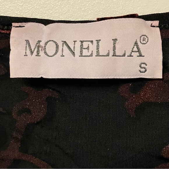 Monella Italy Black Semi Sheer Top with Red Velet Floral Overlay - Picture 9 of 10